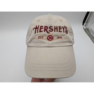 Hershey's Est 1894 Embroidered Tan Baseball Cap Leather Strap Hat HeadShot
